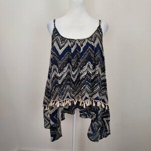 Entro Boho Black & Navy Print Spaghetti Strap Top